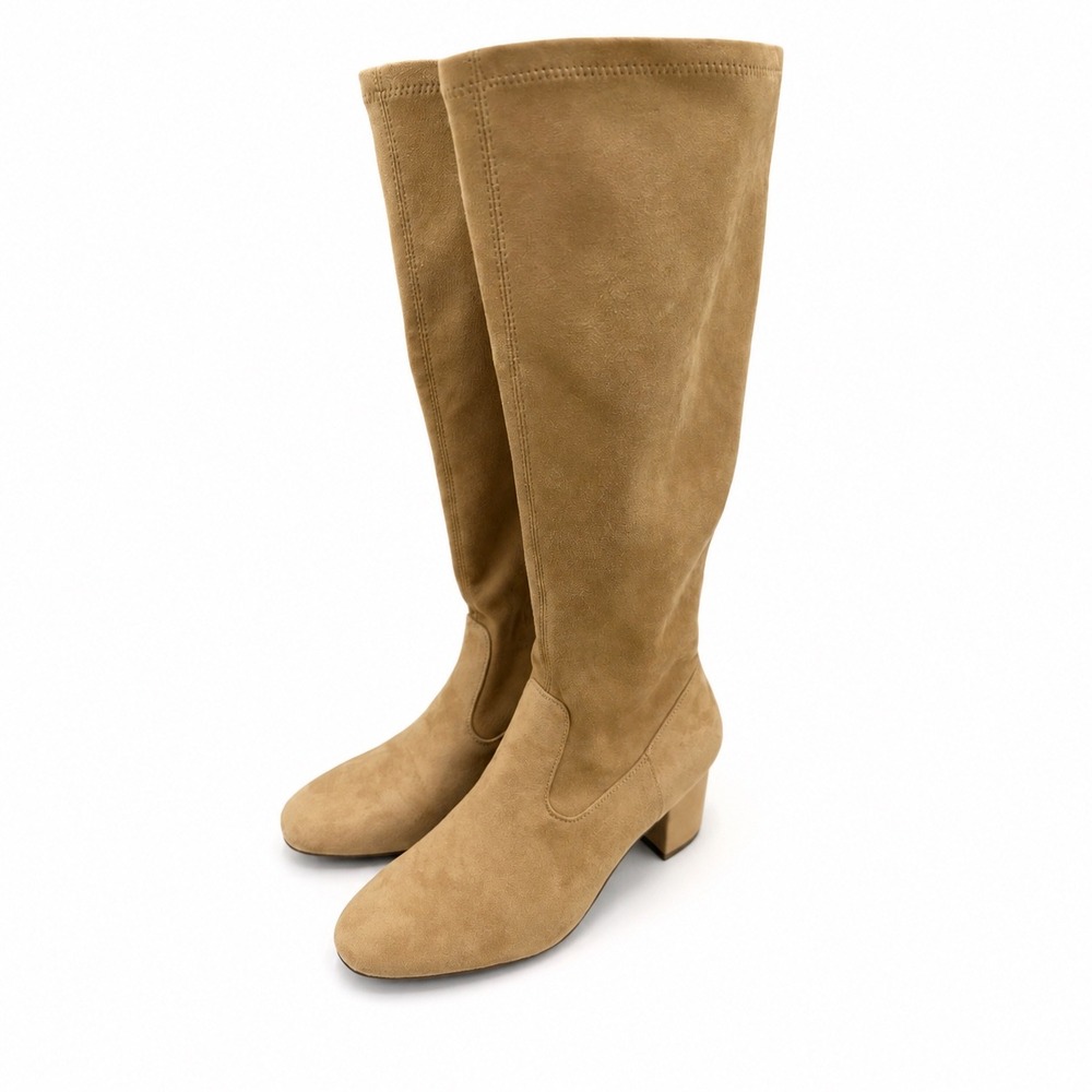White Mountain Tan Faux Suede Tall Block Heel Boots Boho Minimalist 9.5M